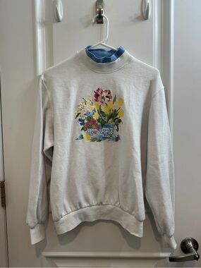 Cotton Double Crewneck Shirt with Floral Embroidery